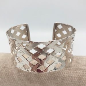 PR EX Italy Sterling Silver Basket Weave Cuff Bracelet 925 -29g